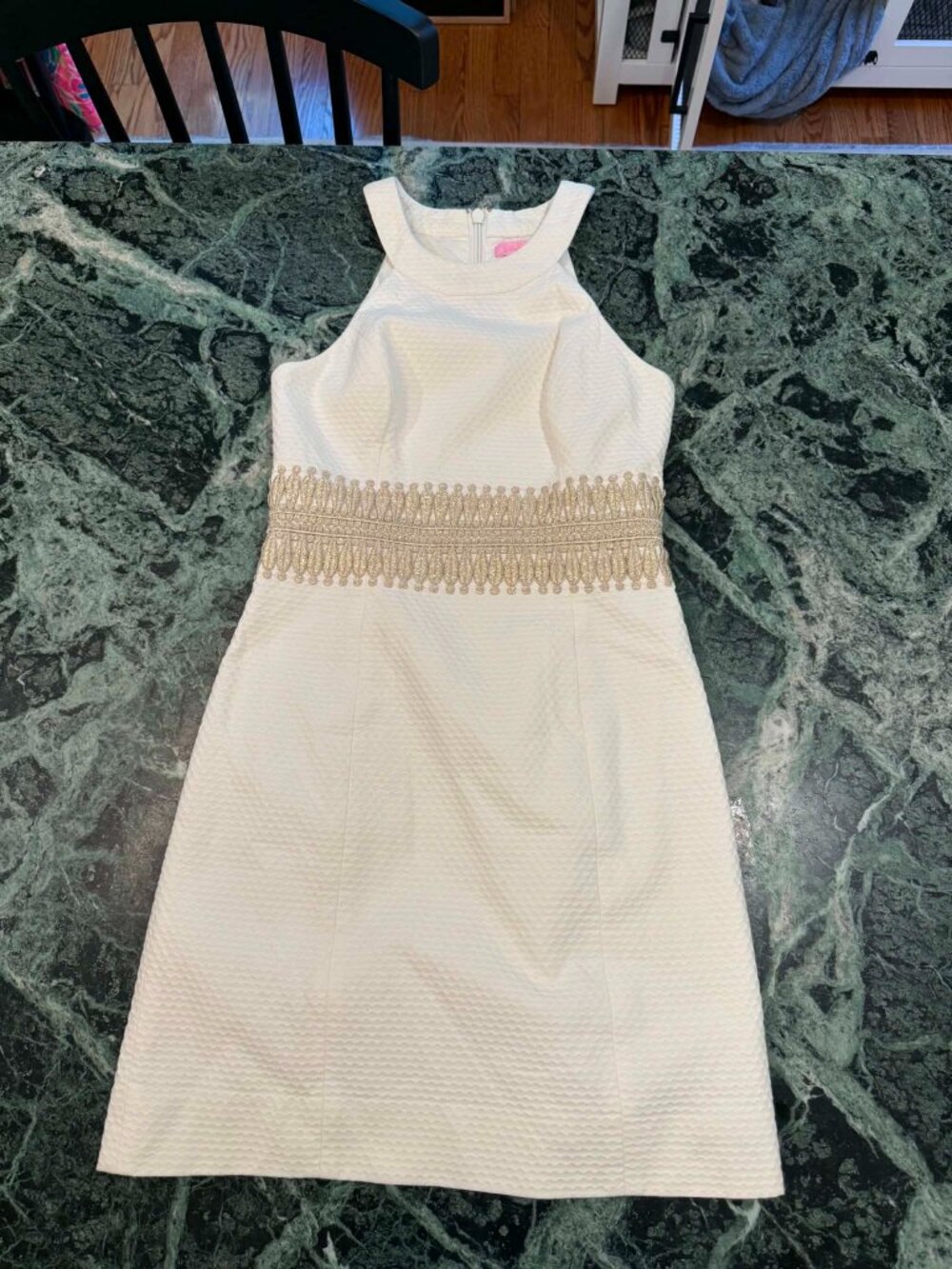 Lilly Pulitzer White Gold Embroidered Shift Dress Size 00 XXS